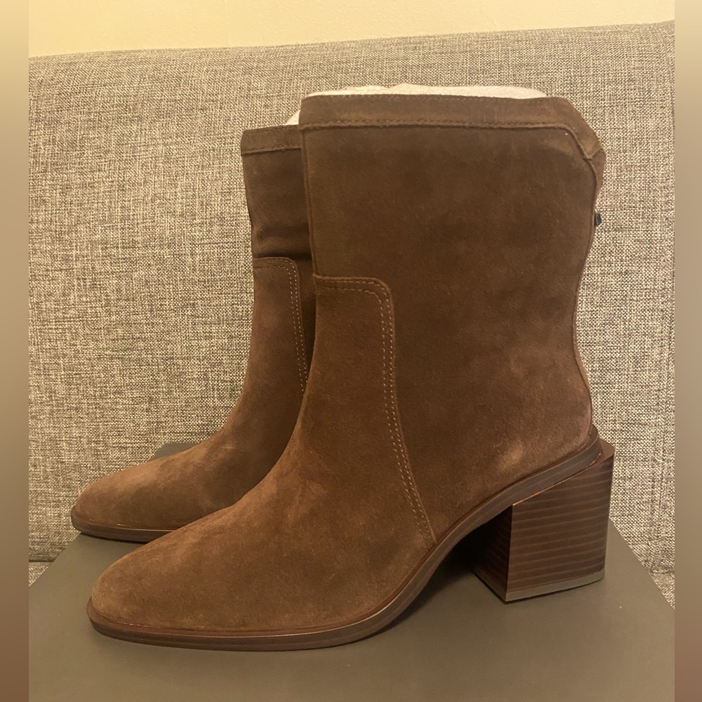 Vince Camuto Brown Suede Ankle Boots with Block Heel